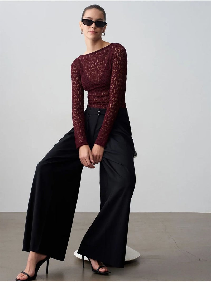 Wijde pantalon met plooien en ceintuur dilvin Zwart - Kiabi