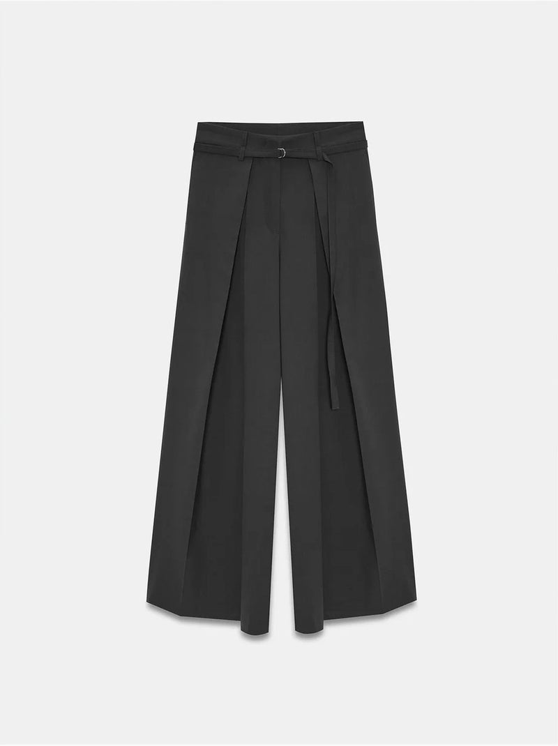 Wijde pantalon met plooien en ceintuur dilvin Zwart - Kiabi