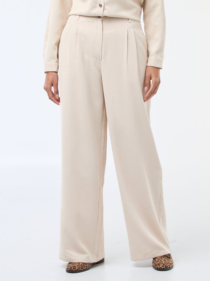 Wijde ribbroek Biege - Kiabi