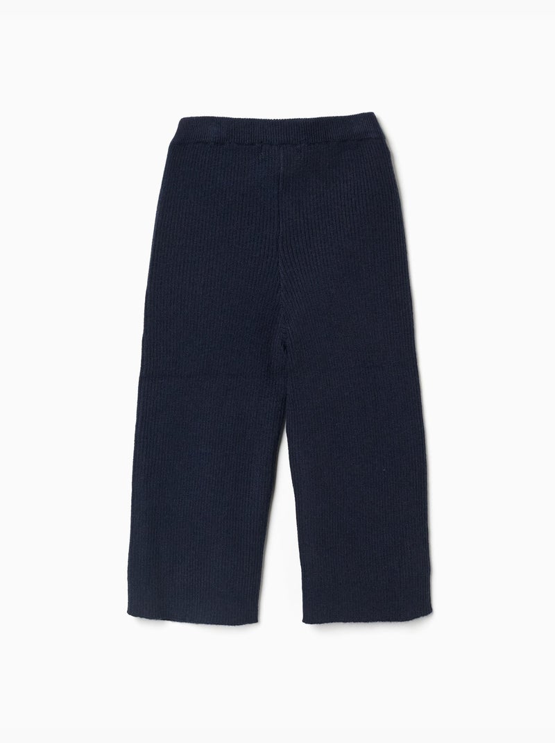 Wijde ribgebreide broek Donkerblauw - Kiabi