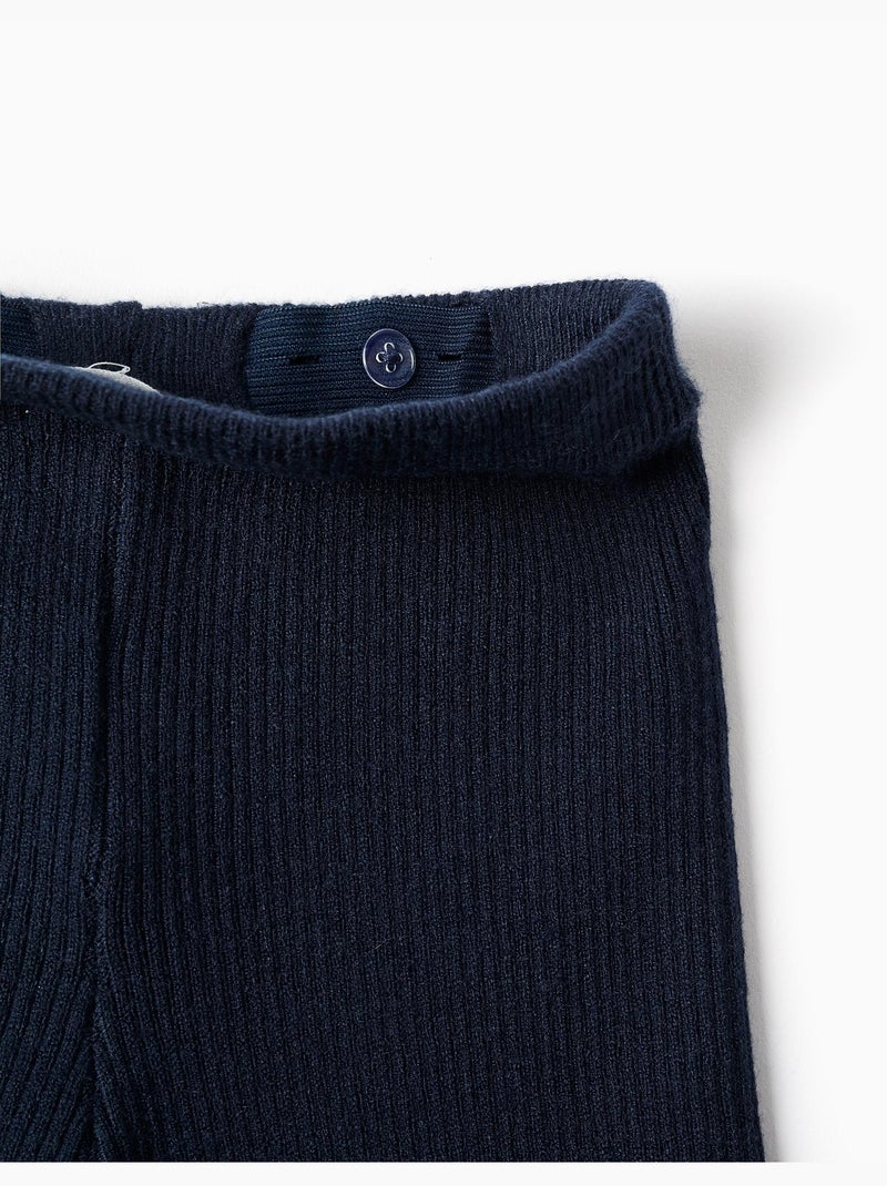 Wijde ribgebreide broek Donkerblauw - Kiabi