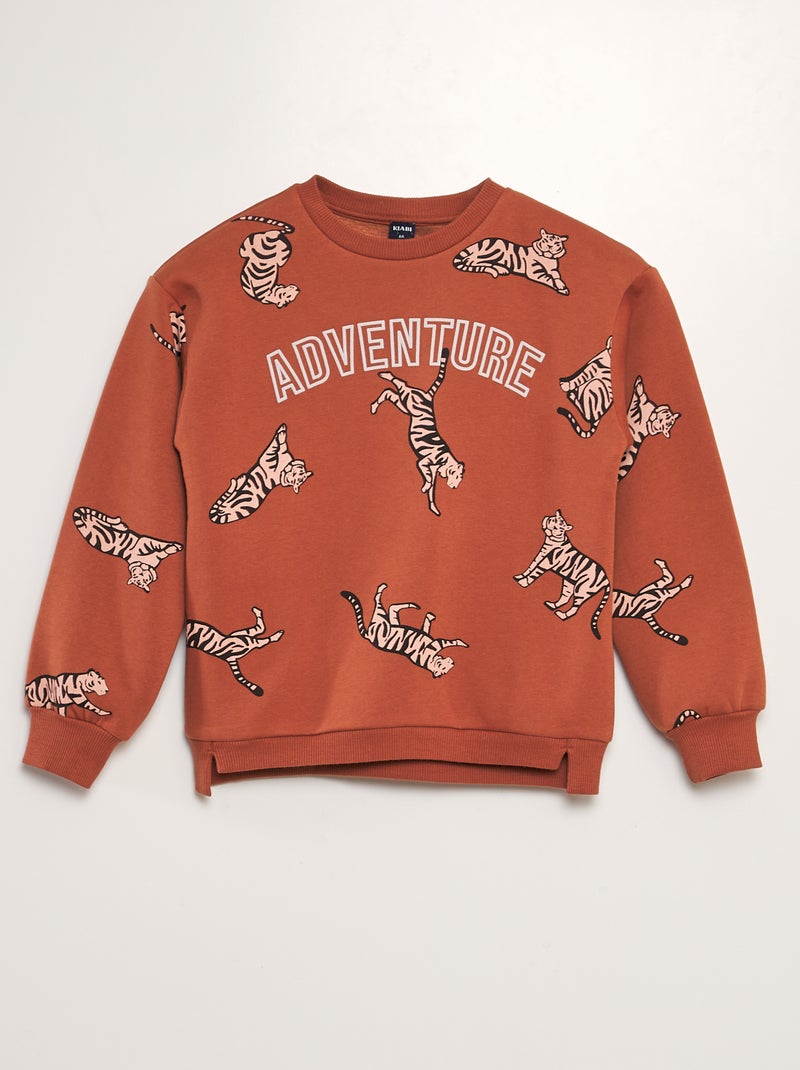 Wijde sweater van joggingstof met print ORANJE - Kiabi