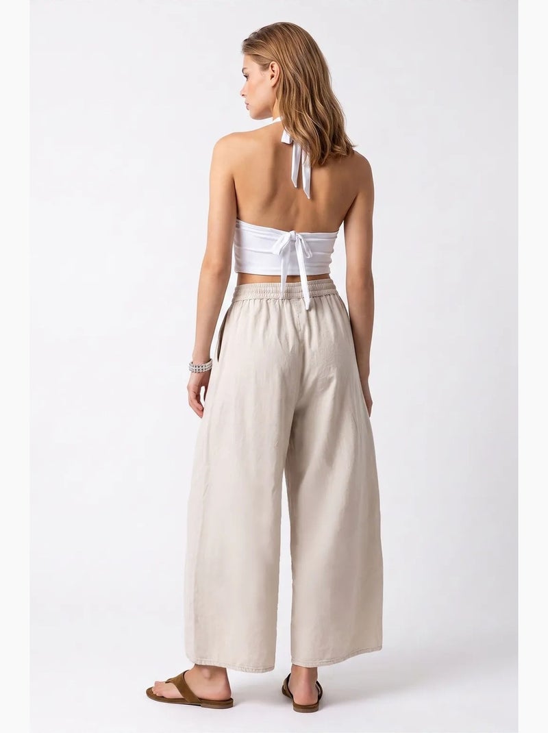 Wijde tencel broek met enkellengte mixray Klei-beige - Kiabi