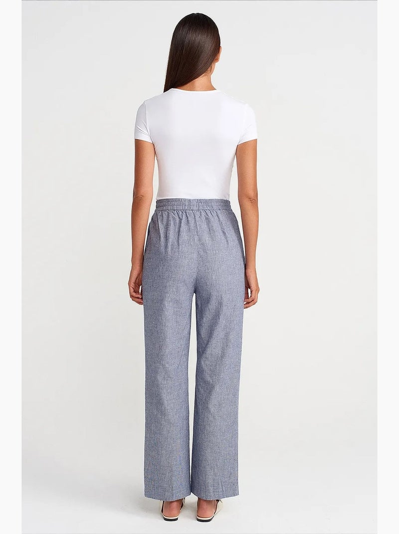 Wijde tencel broek met trekkoord in de taille dilvin Saffierblauw - Kiabi