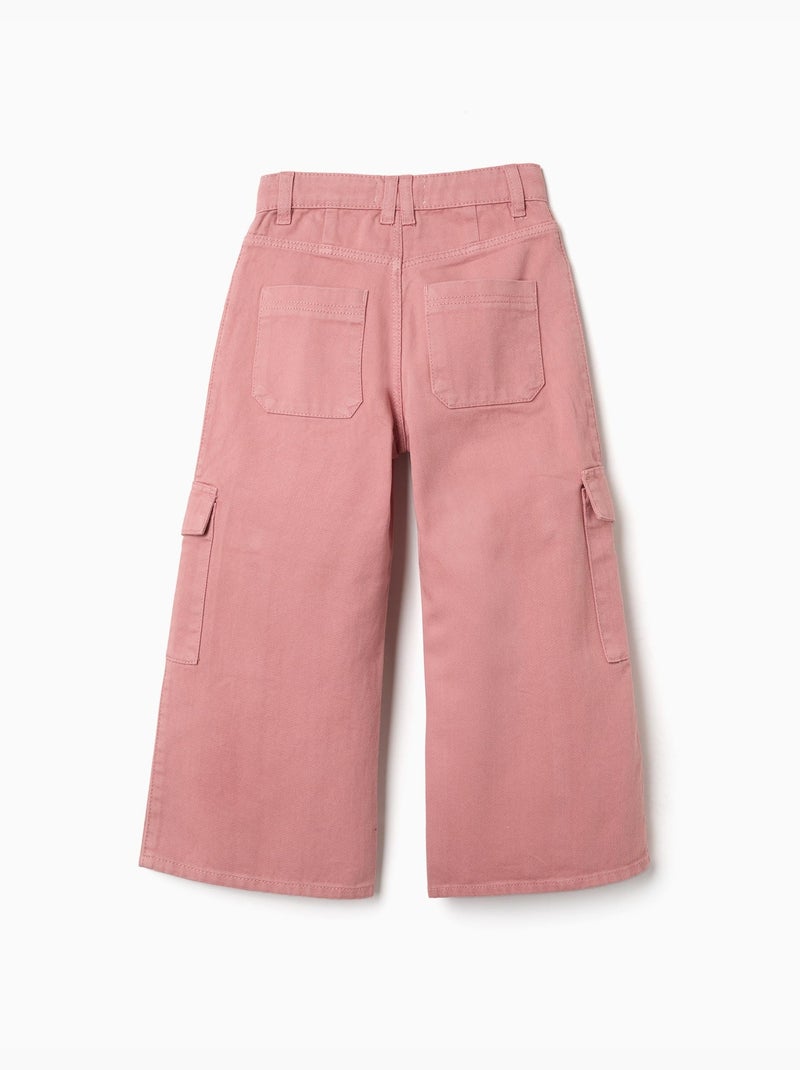 Wijde twill broek met cargozakken Roze - Kiabi