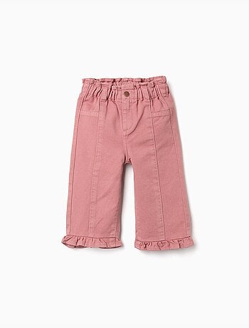 Wijde twill broek met ruches