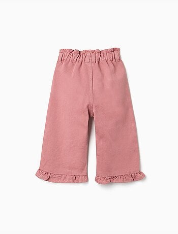 Wijde twill broek met ruches
