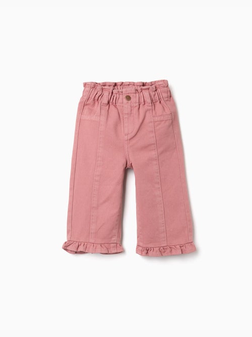 Wijde twill broek met ruches - Kiabi