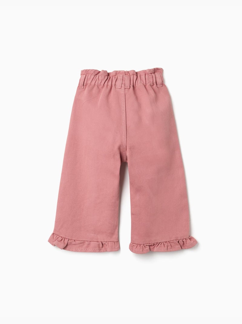Wijde twill broek met ruches Roze - Kiabi