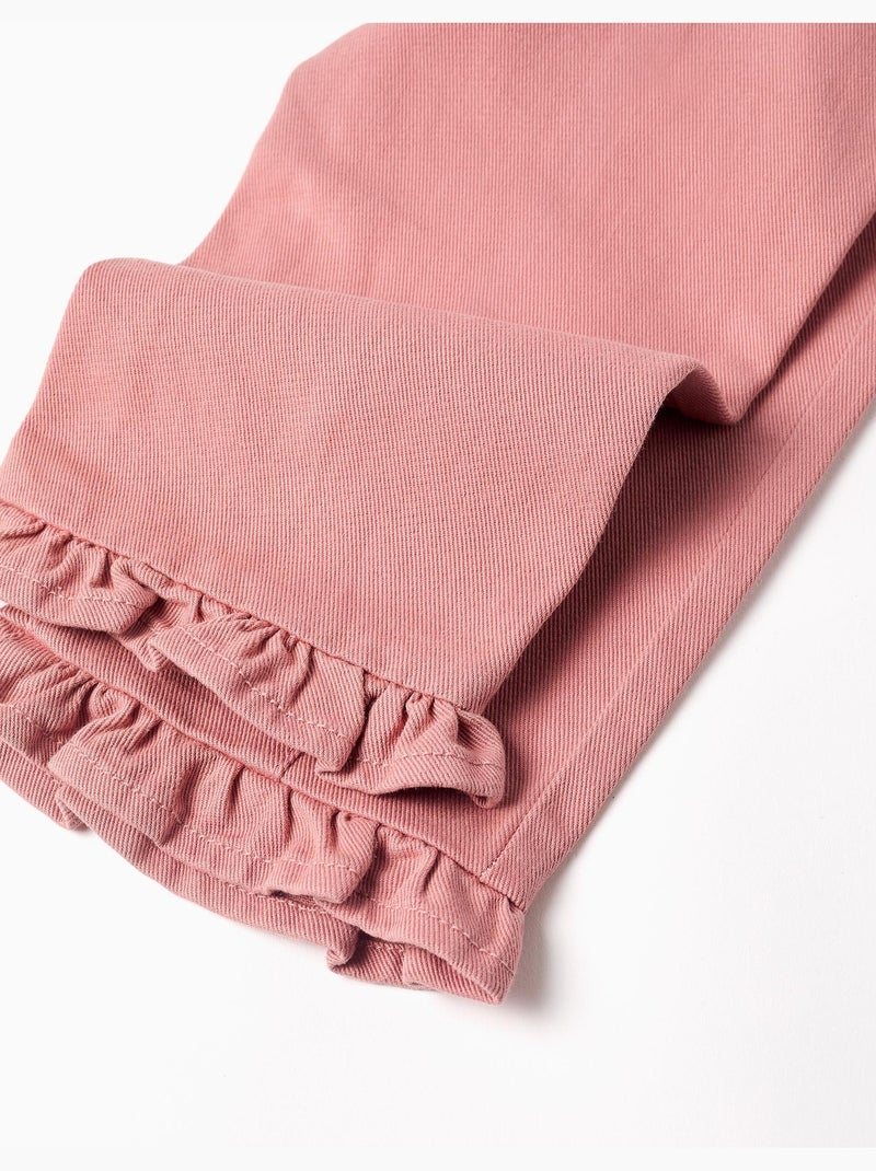 Wijde twill broek met ruches Roze - Kiabi