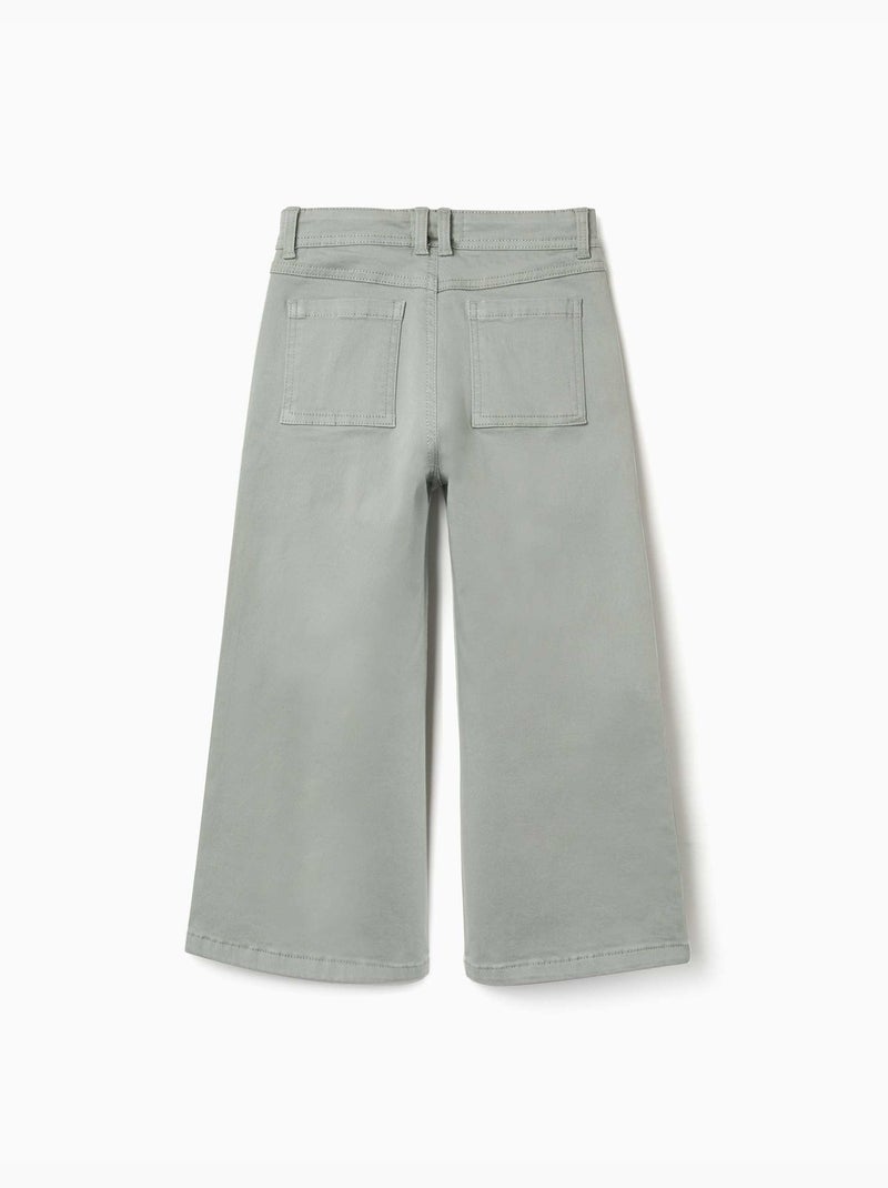 Wijde twill broek met vier zakken Groen - Kiabi