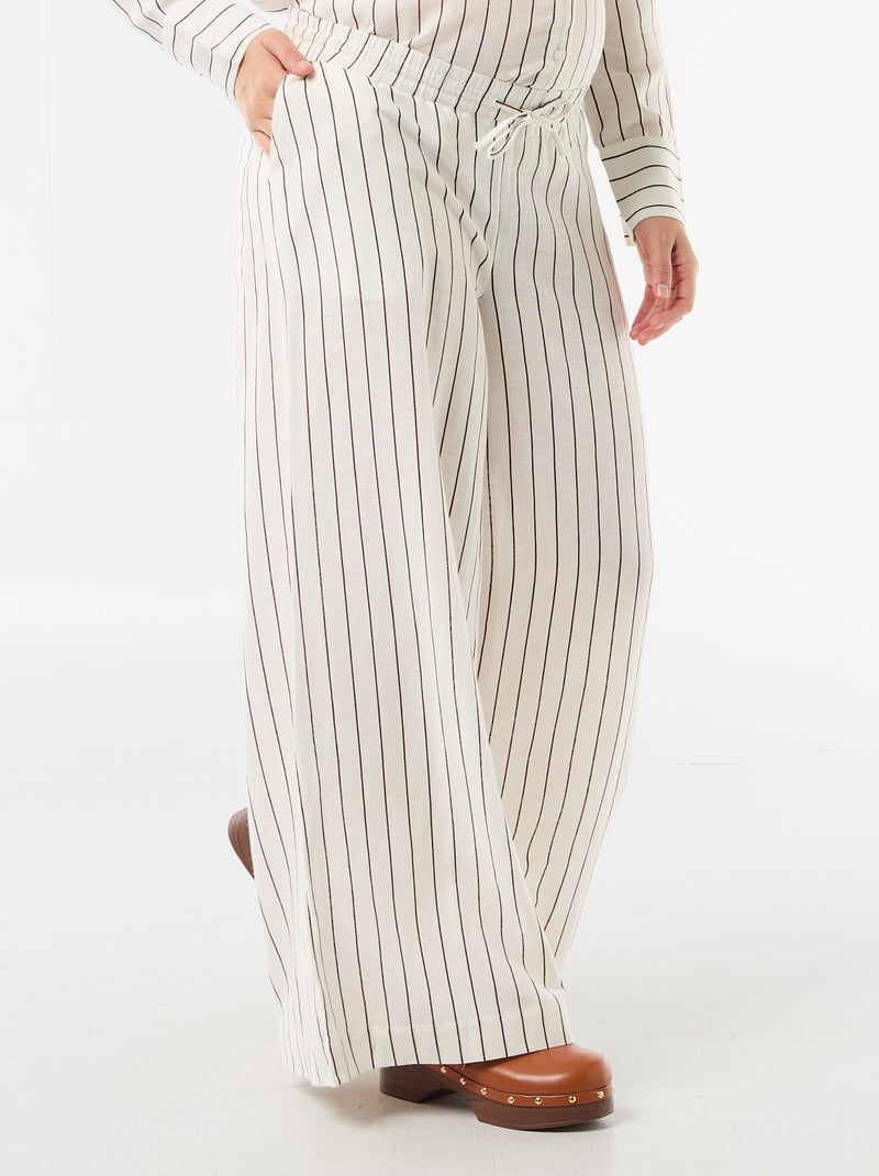 Wijde zwangerschapsbroek van linnenmix Wit - Kiabi