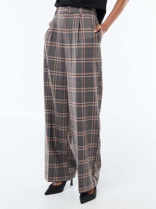 Wijdvallende broek met ruitjes - Kiabi