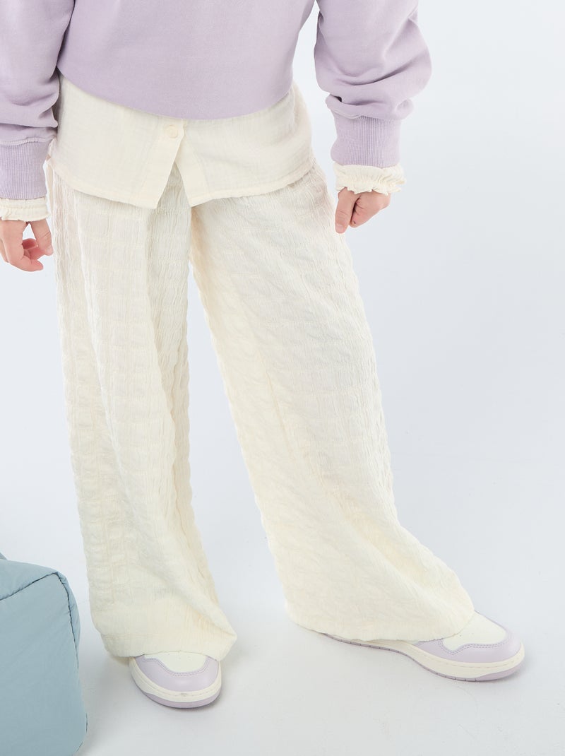 Wijdvallende broek van stretch tricot Biege - Kiabi