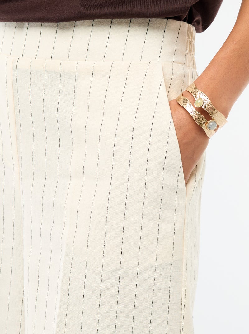 Wijdvallende culottebroek van linnenmix Biege - Kiabi