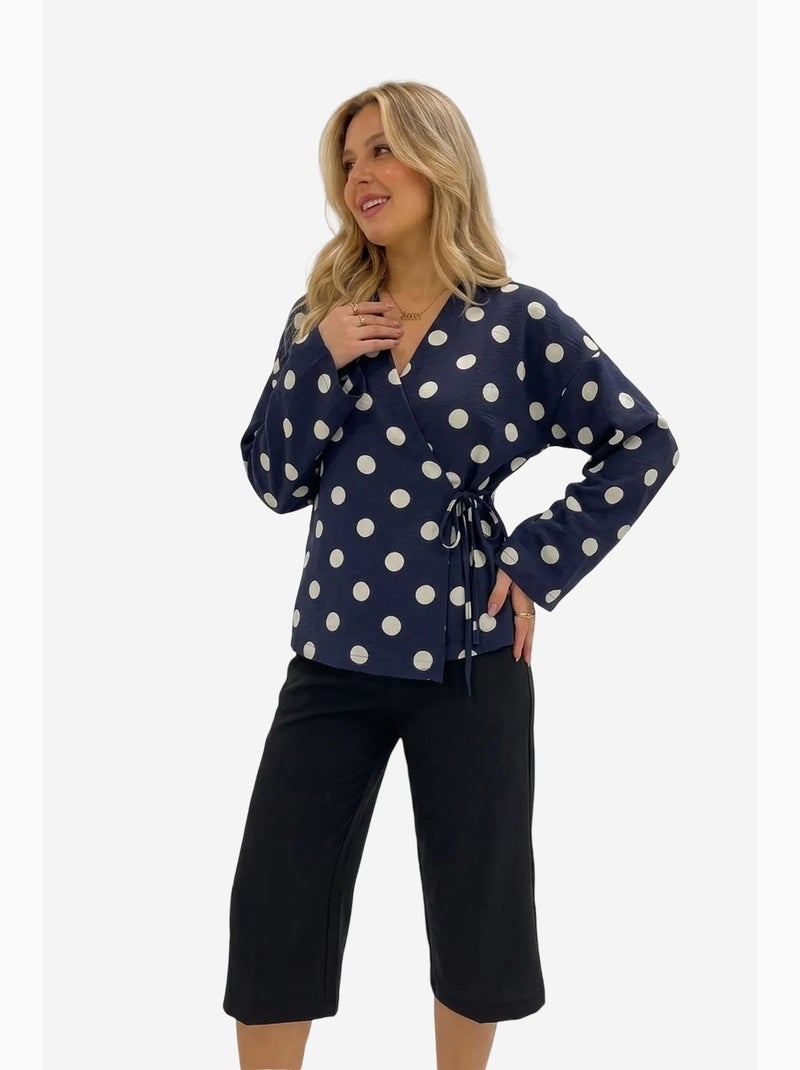 Wikkelblouse met stippen en strikdetail bdart Marineblauw - Kiabi