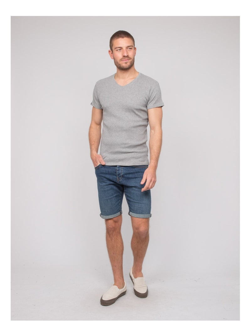 William geribbeld katoenen t-shirt met v-hals Grijs - Kiabi