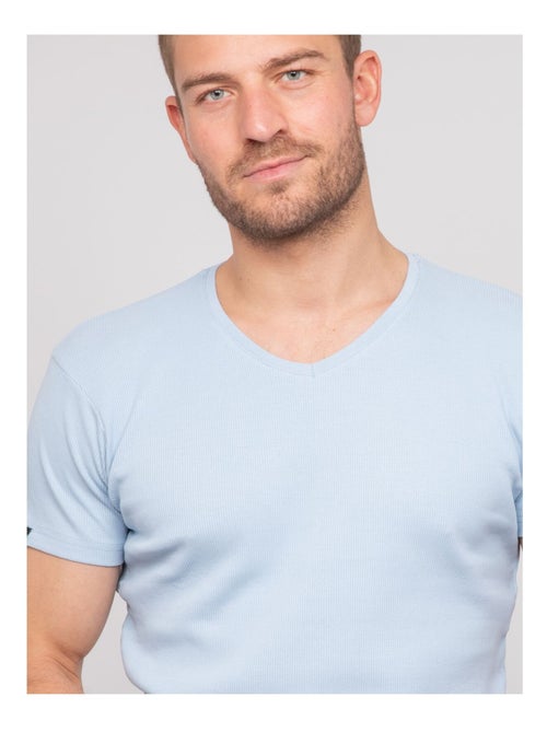 William geribbeld katoenen t-shirt met v-hals - Kiabi