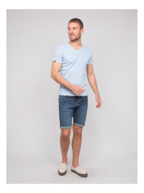 William geribbeld katoenen t-shirt met v-hals - Kiabi