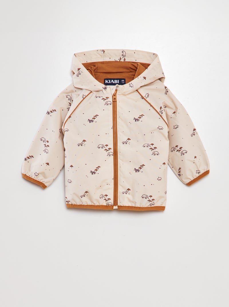 Windjack met print en capuchon BIEGE - Kiabi