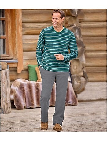 Winterpyjama met V-hals van gestreept microfleece - ATLAS FOR MEN