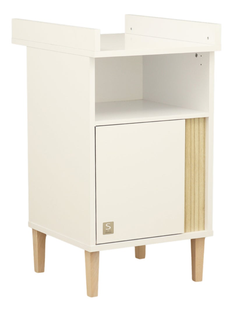 Wisselkast met gestructureerd imitatiehout en houten poten Wit Bruin - Kiabi