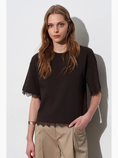 Women's katoenen t-shirt met elastaan en ronde hals dilvin - Kiabi