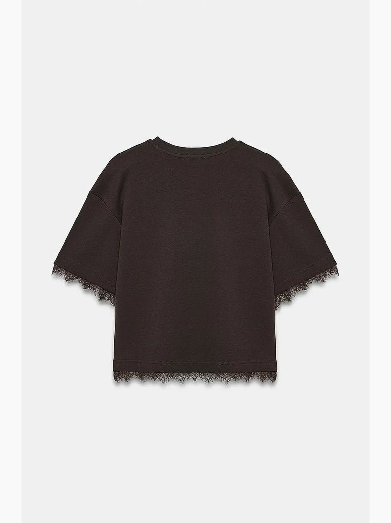 Women's katoenen t-shirt met elastaan en ronde hals dilvin Donkerbruin - Kiabi