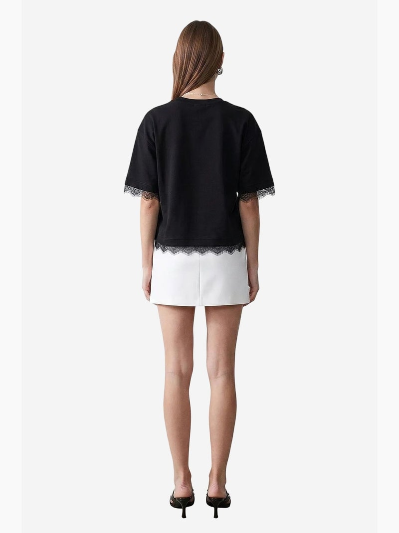 Women's katoenen t-shirt met elastaan en ronde hals dilvin Zwart - Kiabi