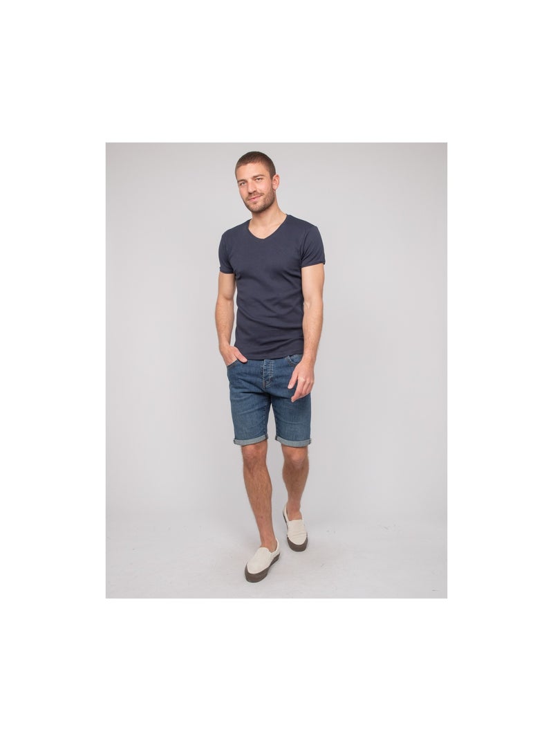 Worko katoenen t-shirt met v-hals Marineblauw - Kiabi
