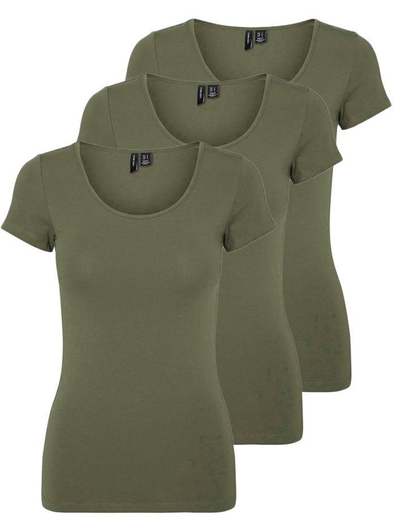X3 T-shirt Femme Vero Moda Vert kaki clair - Kiabi