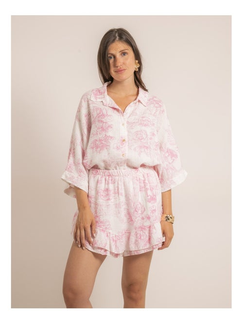 Xalone korte katoenen gaasrok met toile de jouy-patroon - Kiabi