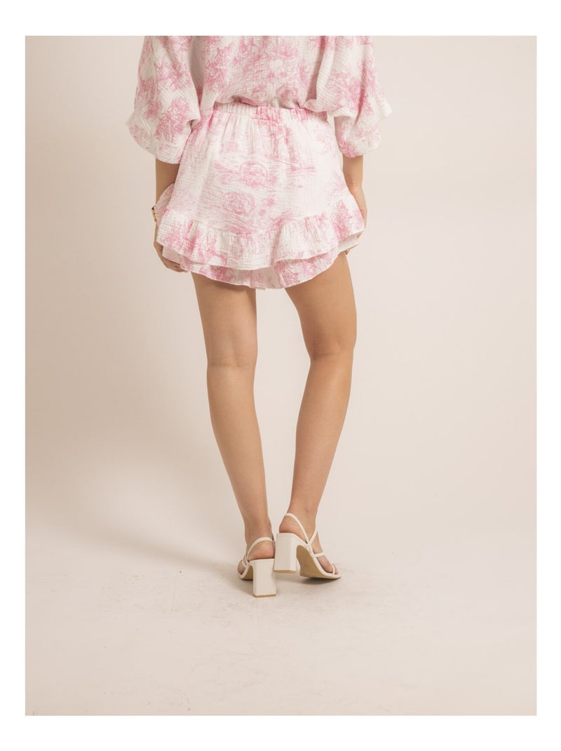 Xalone korte katoenen gaasrok met toile de jouy-patroon Roze - Kiabi