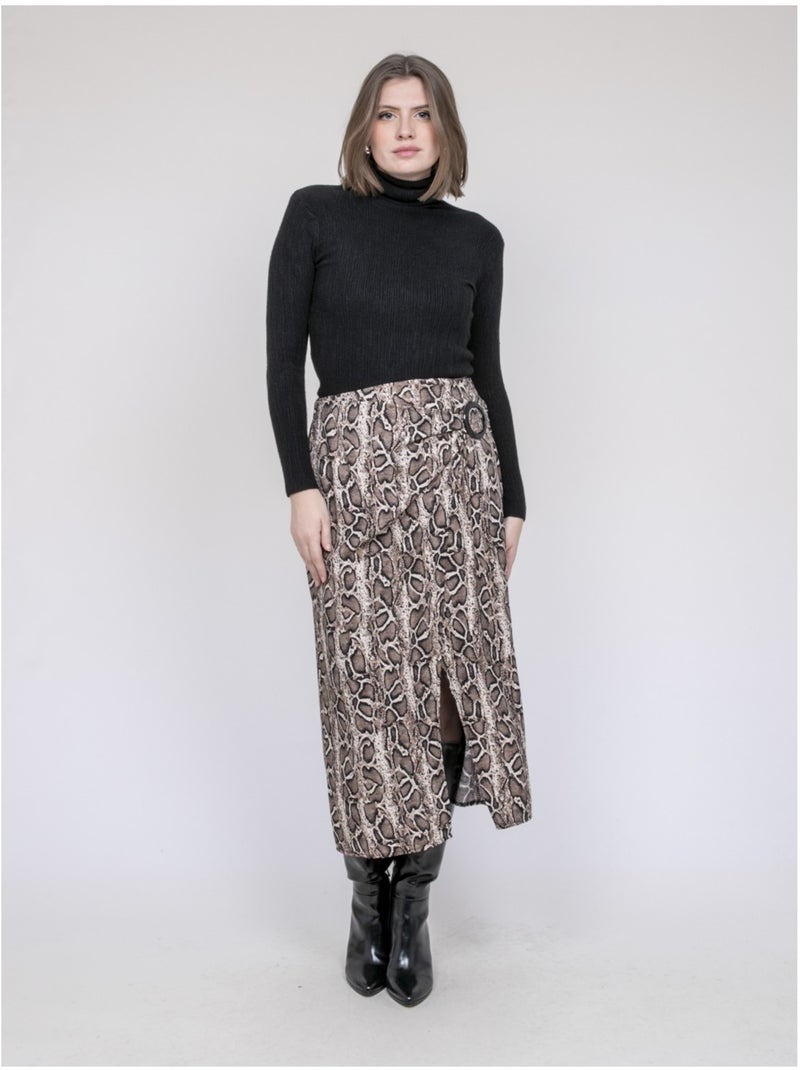 Xavia midi-rok met pythonprint Beige - Kiabi