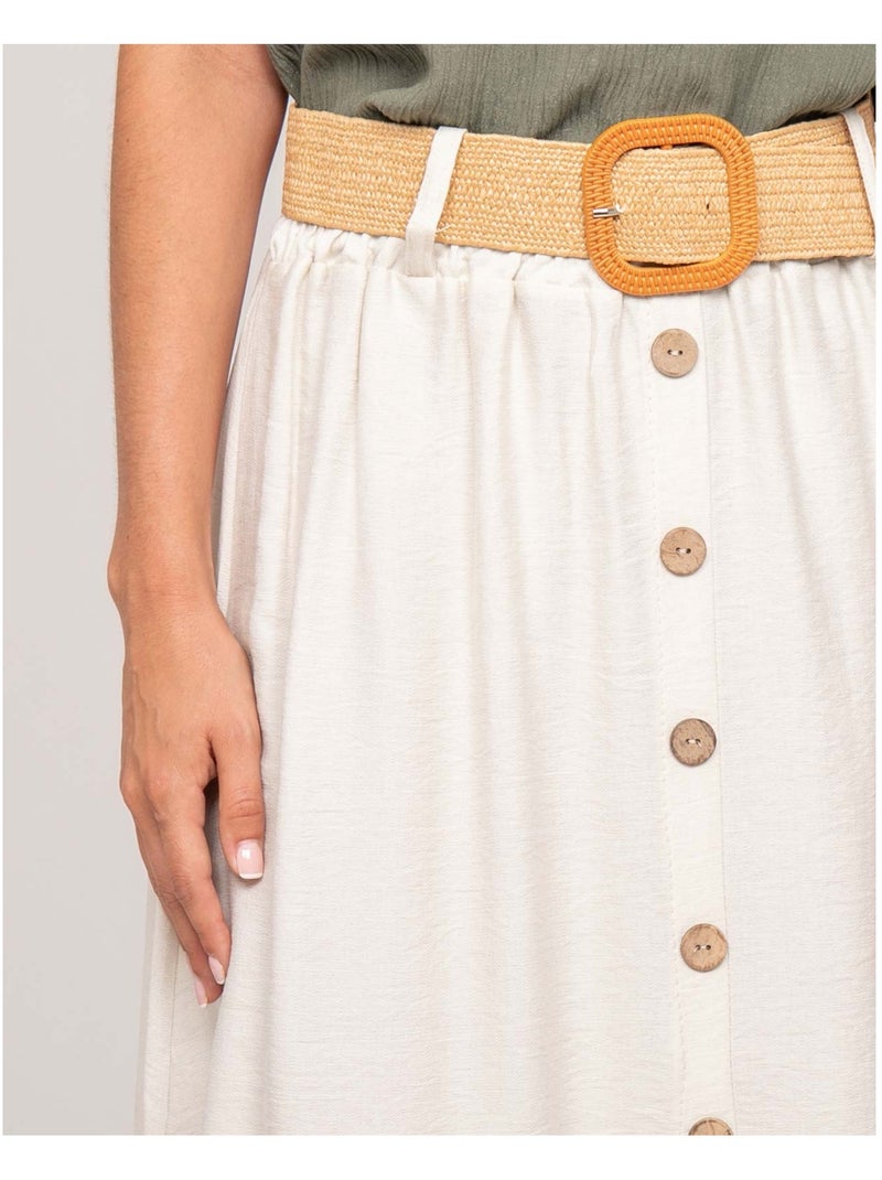 XETO lange rok met knoopsluiting en riem Beige - Kiabi