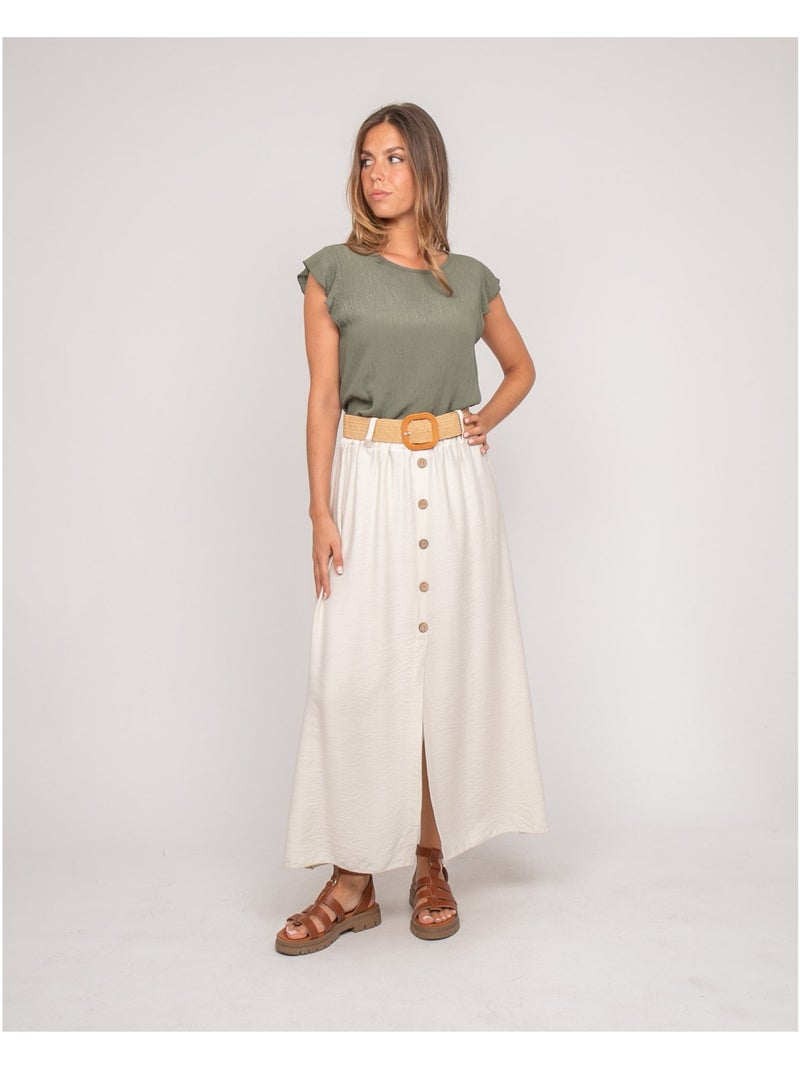 XETO lange rok met knoopsluiting en riem Beige - Kiabi