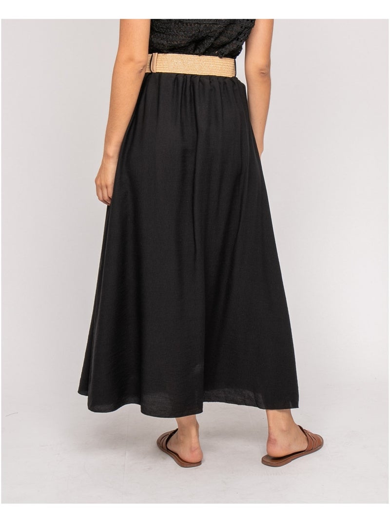 XETO lange rok met knoopsluiting en riem Zwart - Kiabi