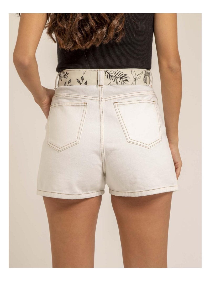 XINES denim shorts met hoge taille en riem Wit - Kiabi
