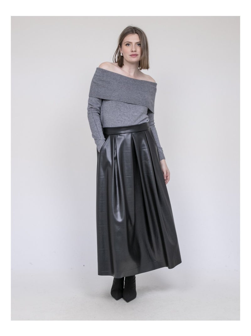 Xollita geplooide maxi-rok van imitatieleer Zwart - Kiabi