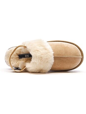 Xti dames beige gevoerde klompen met elastiek - microfiber