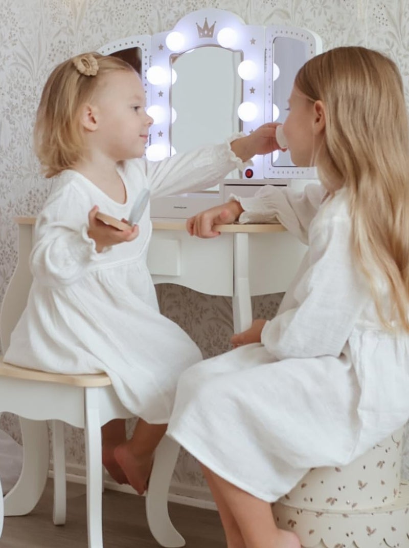 Xxl houten kaptafel voor kinderen met krukje, led-verlichting en accessoires N.v.t. - Kiabi