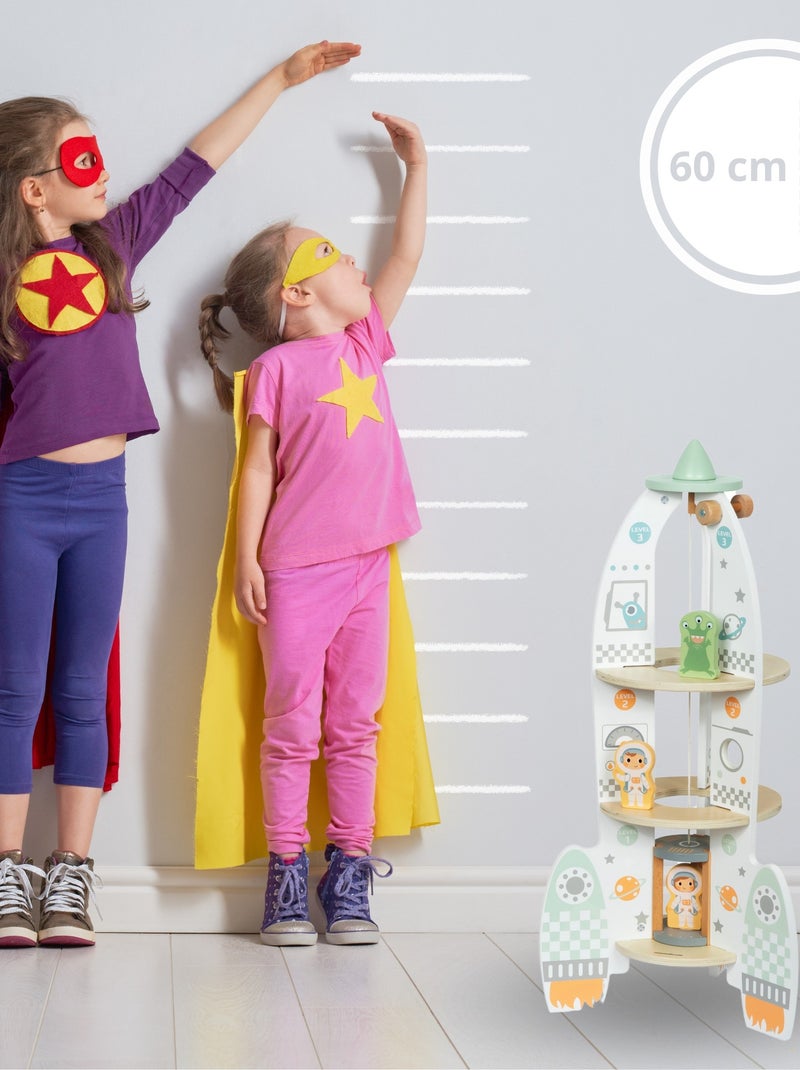 Xxl houten ruimteraket van 60 cm met lift en accessoires – avontuurlijk speelgoed N.v.t. - Kiabi