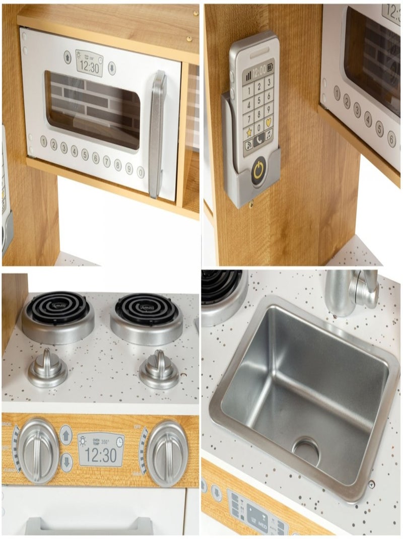 Xxl houten speelkeuken "mamabrum" – wit & hout design met led-verlichting N.v.t. - Kiabi