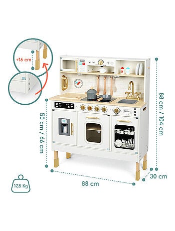 Xxl interactieve houten kinderkeuken met accessoires en led-verlichting – 2 hoogtes