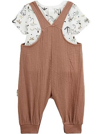 Yao baby tuinbroek set van katoenen gaas en t-shirt
