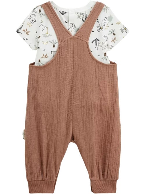 Yao baby tuinbroek set van katoenen gaas en T-shirt - Kiabi