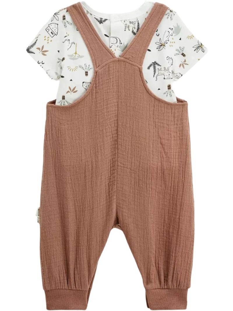 Yao baby tuinbroek set van katoenen gaas en T-shirt Bruin - Kiabi