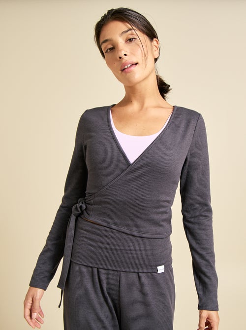 Yogashirt met lange mouwen en overslagmodel (ekstract) - Kiabi