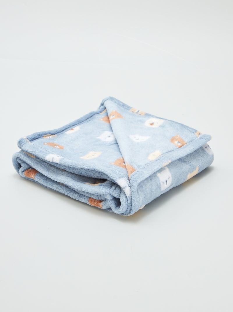 Zacht deken met print en fleece-effect BLAUW - Kiabi