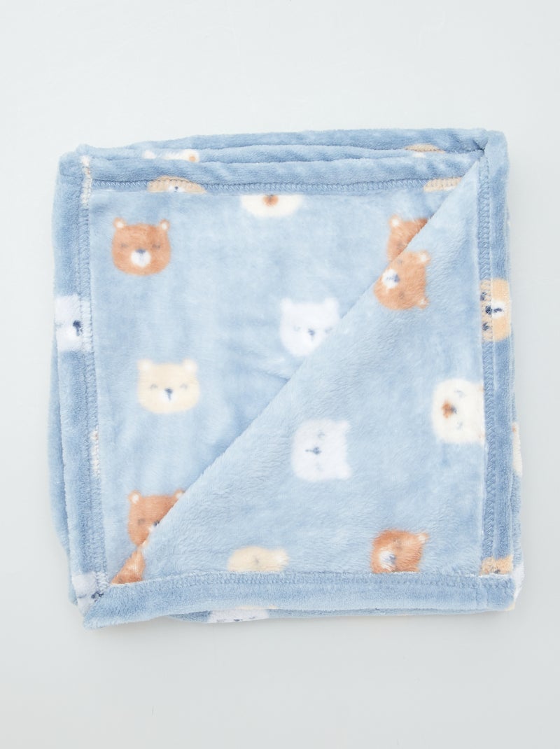 Zacht deken met print en fleece-effect BLAUW - Kiabi